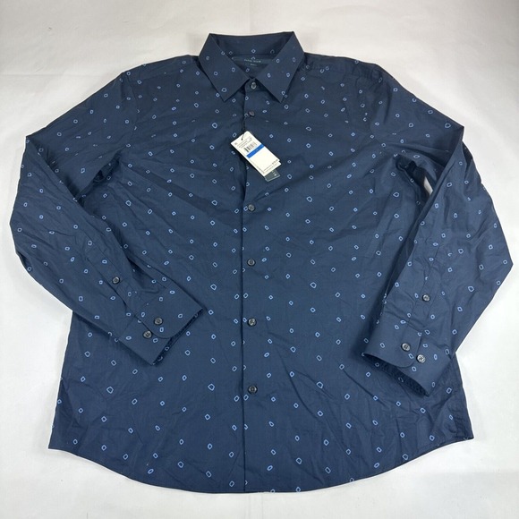Perry Ellis Slim Fit Stretch Shirt Mens XL Oeko Tex Blue‎ Long Sleeve Geometric - Picture 1 of 10